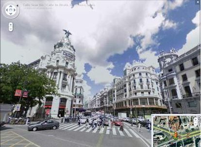 Una imagen de la madrileña Gran Vía en <i>Street View</i>