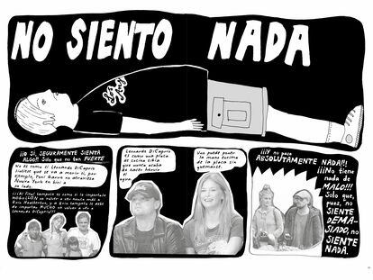 Las páginas dedicadas a Leonardo DiCaprio en el cómic 'No siento nada' de Liv Strömquist.