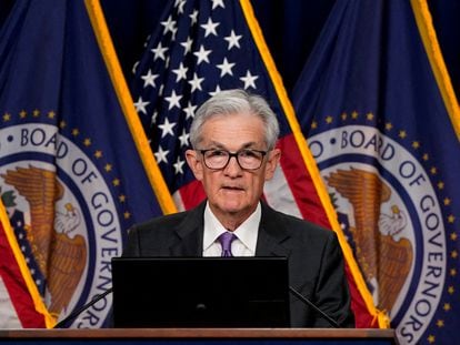 Jerome Powell, presidente de la Reserva Federal, en la rueda de prensa posterior a la reunión de política monetaria del pasado 20 de marzo.
