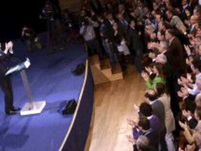 El presidente del Gobierno, Mariano Rajoy, durante la clausura hoy de la Convenci&oacute;n Nacional del PP,