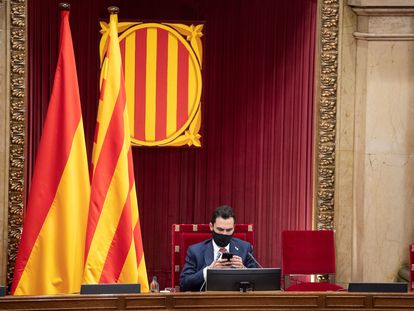 El presidente del Parlamento catalán, Roger Torrent, durante el pleno de la Cámara el pasado 21 de julio.