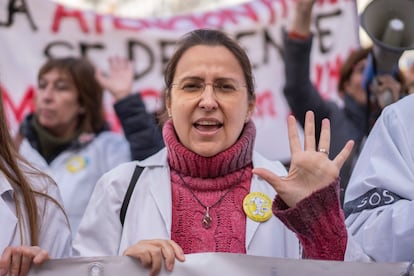 Ángela Hernández, en la última manifestación en defensa de la atención primaria. 
