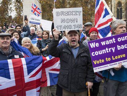 Manifestantes a favor del 'Brexit' en Londres.