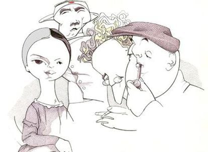 De izquierda a derecha: Emily Dickinson, Yukio Mishima, Roberto Bolaño y Pablo Neruda, vistos por Loredano.