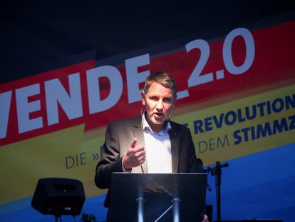El líder de Alternativa para Alemania (AfD) en Turingia, Björn Höcke, durante un acto de campaña en Gotha.