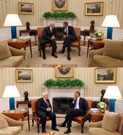 Obama, durante sus encuentros en el Despacho Oval con Netanyahu y Abbas.