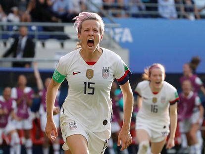 Megan Rapinoe celebra un gol de Estados Unidos en el último mundial.