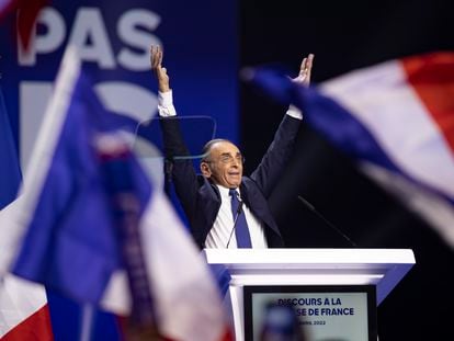 Éric Zemmour, durante un acto de campaña para la primera vuelta de las elecciones francesas.