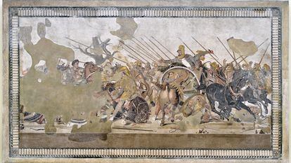 Mosaico sobre una batalla de Alejandro Magno con Darío III, en el Museo de Nápoles.