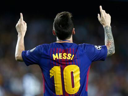 Messi durante un partido de Champions League con el Barcelona.