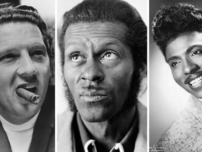 Jerry Lee Lewis, Chuck Berry y Little Richard, los tres músicos que construyeron el rock and roll, fotografiados al principio de sus carreras
