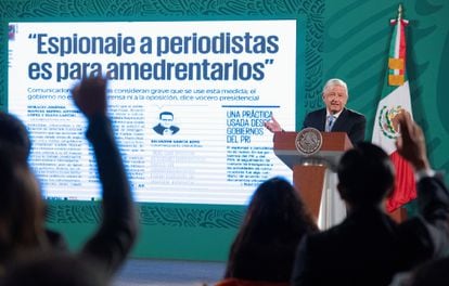 López Obrador, este jueves durante una rueda de prensa en el Palacio Nacional.