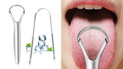 Se trata de un limpiador para raspar la lengua y quitar así todas las impurezas de la comida que original el sarro dental.