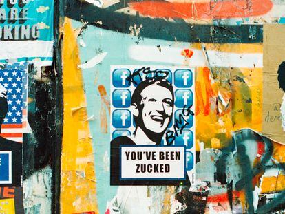 Pintada de Mark Zuckerberg, dueño de Facebook, en una pared de Londres, Inglaterra.