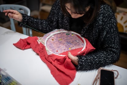 One of the embroidery students at La Laborteca, a studio in the center of Madrid.