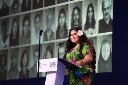 Brianna Fruean, en la ceremonia de apertura de la cumbre del clima de Glasgow.