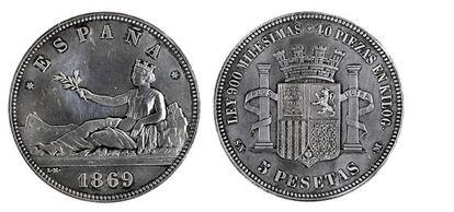 La peseta del Gobierno Provisional, nacida en 1869.