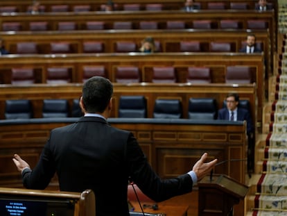 El presidente del Gobierno, Pedro Sánchez, interviene en la sesión de control al Gobierno en el Congreso de los Diputados, el pasado miércoles.