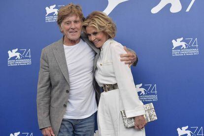 Robert Redford y Jane Fonda, en Venecia, antes de su rueda de prensa.