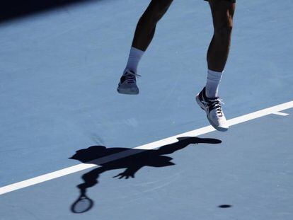 Las piernas de Djokovic, durante un entrenamiento en Melbourne.