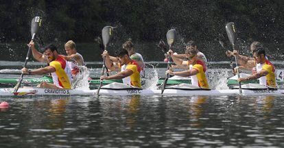 Craviotto, Toro, Cooper y Germade en la final europea del K4-500 donde ganaron el oro.