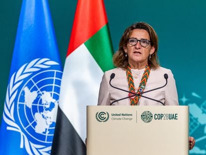 La vicepresidenta tercera y ministra para la Transición Ecológica, en su intervención en la COP28 este sábado.
