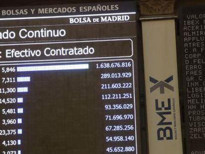 Vista de una pantalla de la Bolsa de Madrid