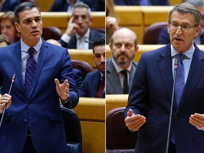 Pedro Sánchez y Alberto Nuñez Feijóo, este miércoles en el Senado.