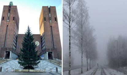 L'Ajuntament d'Oslo i el paisatge hivernal noruec.