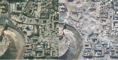 Dues imatges preses per satèl·lit de la ciutat siriana d'Alep, el 21 de novembre de 2010 (esquerra) i el 22 d'octubre de 2014 (dreta).
