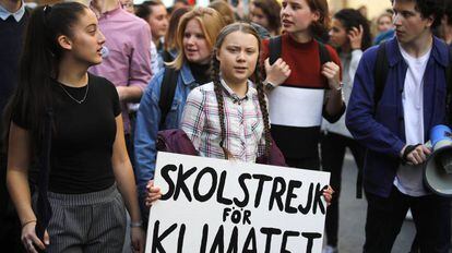 Greta Thunberg, en una marcha en febrero.