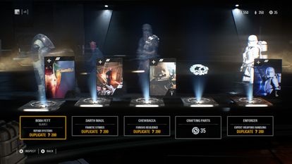 Algunas recompensas obtenidas por medio de 'loot boxes' en 'Star Wars: Battlefront 2'.