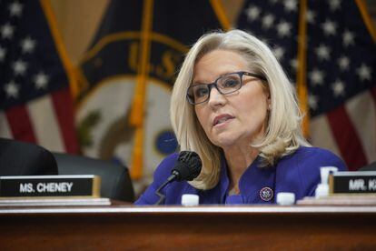 La congresista republicana Liz Cheney, este lunes durante la celebración de la última audiencia del comité del 6 de enero. 