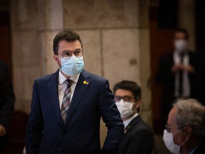 Pere Aragonès durante la presentación del informe del grupo de trabajo 'Catalunya 2022'.