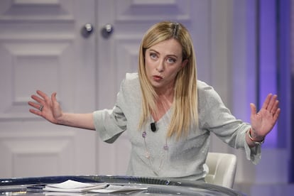 Giorgia Meloni, durante un programa de la cadena Rai Uno, el 7 de abril en Roma.