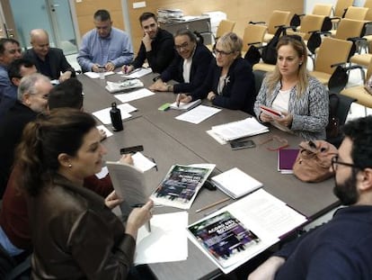 Reuni&oacute;n de seguimiento del Acord del Bot&agrave;nic entre el PSPV, Comprom&iacute;s y Podemos.