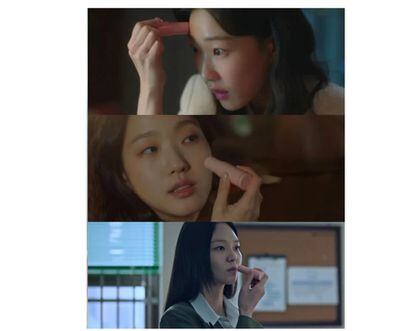 Escenas de series coreanas en la que aparece el stick facial rosa: Woo, una abogada extraordinaria, El rey: Eterno monarca y Yumi’s Cells.