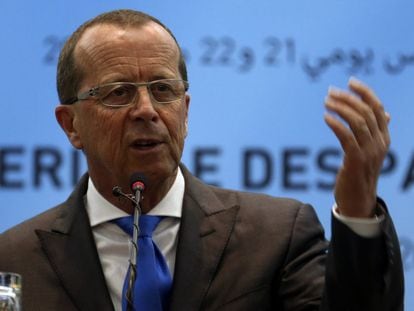 Martin Kobler, el enviado de la ONU para Libia, durante la rueda de prensa en Túnez.