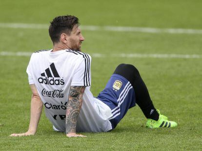 Messi, en un entrenamiento de Argentina. 