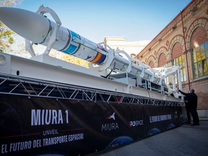 Miura 1, el primer cohete espacial español, expuesto en el Museo de Ciencias Naturales de Madrid.