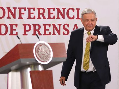 El presidente de México, Andrés Manuel López Obrador, en su rueda de prensa de este jueves.