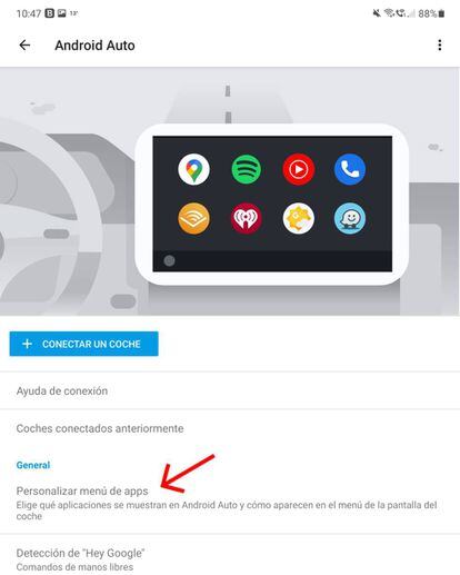Configuración de los iconos de pantalla en Android Auto.