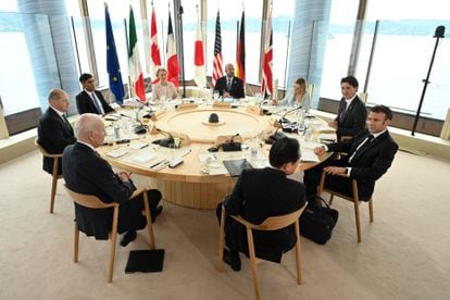 Los líderes del G7 durante un almuerzo de trabajo celebrado en Hiroshima, Japón.