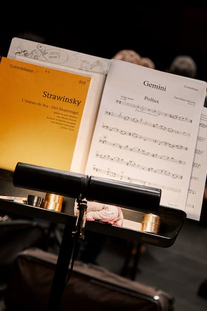Orquesta Sinfónica de Galicia. En la imagen, la partitura de La
consagración de la primavera, de Stravinski, que estaban ensayando.