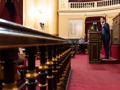 El presidente de la Generalitat, Pere Aragonés, este jueves en el Senado.