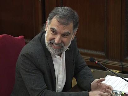 Jordi Cuixart, durante su declaración este martes en el juicio. En vídeo, así fue la declaración de Cuixart.