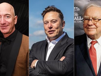 Jeff Bezos, Elon Musk y Warren Buffett.