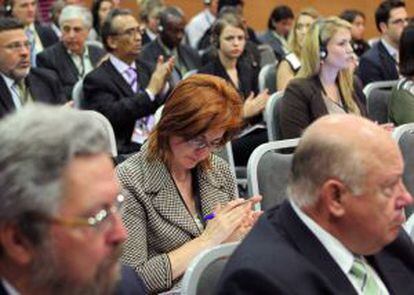 Maite Pagazaurtundua, durante la inauguración de la Conferencia Internacional sobre Víctimas del Terrorismo en San Sebastián.