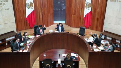 La Sala Superior del Tribunal Electoral del Poder Judicial de la Federación, durante una votación el 2 de octubre de 2021, en Ciudad de México.