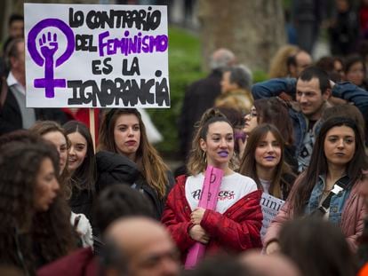 Manifestación del Día Internacional de la Mujer de 2020, a su paso por Cibeles, en Madrid.